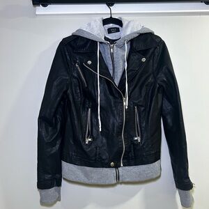 Vici Black Leather Jacket with Gray Hoodie